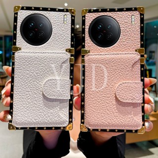 เคสโทรศัพท์มือถือหนัง ขอบตรง ทรงสี่เหลี่ยม กันกระแทก สําหรับ Vivo X90 Pro X80 X70 Pro