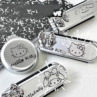 Sanrio Hello Kitty Kuromi Cinnamoroll หวีถุงลมนิรภัย พับได้ พร้อมกระจก แบบพกพา หวีจัดแต่งทรงผม นวดศีรษะ