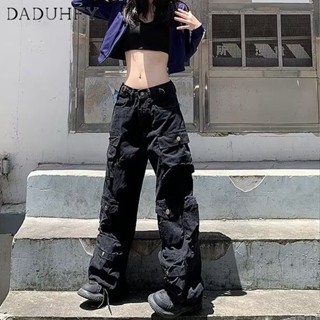 DaDuHey🎈 Ins American Style Retro Women Multi-Pocket Pants High Waist Wide Leg Straight Casual Cargo Pants