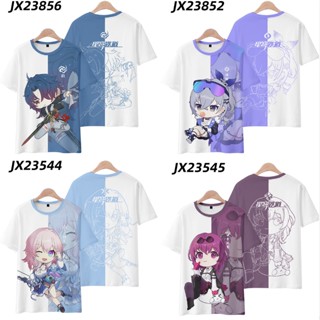 23 Honkai: เสื้อยืดแขนสั้นลําลอง พิมพ์ลายอนิเมะ Star Rail Kafka Jing Yuan 3D สีเงิน สําหรับผู้ชาย และผู้หญิง