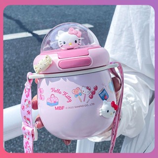 Creative Sanrio Straw Cup Vacuum Hello Kitty Cinnamoroll Straw Cup Big Belly Flying Saucer Children School 316 Thermos Insulation Cup For Gift [COD]