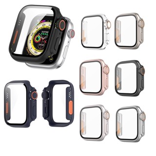 เคส PC แบบแข็ง สําหรับ Apple Watch IWatch Series 9 8 7 SE 6 5 4 45 มม. 41 มม. 44 มม. 40 มม. เปลี่ยนเป็น Ultra 49 มม. กรอบกันชน + กระจกนิรภัย HD บาง ป้องกันรอยขีดข่วนหน้าจอ