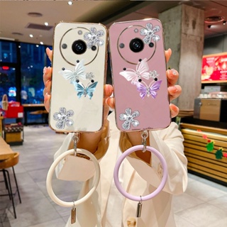 ใหม่ เคสโทรศัพท์มือถือ ลายผีเสื้อบิน พร้อมสายคล้องมือ สีชมพู สําหรับ Realme 11 Pro+Plus 5G C53 NFC GT NEO5 SE 4G Realme11 11Pro 2023