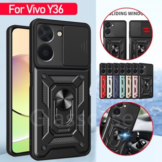 เคสโทรศัพท์มือถือแบบแข็ง กันกระแทก พร้อมแหวนขาตั้งโลหะ สําหรับ Vivo Y36 Y27 Y02 Y02A Y02T VivoY36 VivoY02T 4G 5G 2023