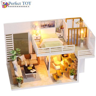 Ps ชุดบ้านตุ๊กตาจิ๋ว พร้อมเฟอร์นิเจอร์ แฮนด์เมด หรูหรา DIY สําหรับตกแต่งบ้านตุ๊กตา