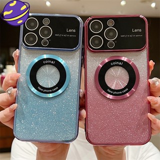 เคสโทรศัพท์มือถือ TPU แต่งกลิตเตอร์ ไล่โทนสี ขนาดใหญ่ สําหรับ IPhone 14 13 12 11 Pro Max