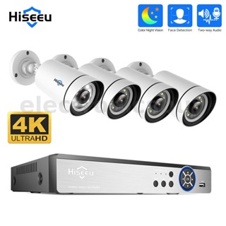 Hiseeu กล้องรักษาความปลอดภัย 4K UHD 4CH 8MP PoE มองเห็นกลางคืน ตรวจจับด้วยแอปพลิเคชัน และเสียง สองทาง