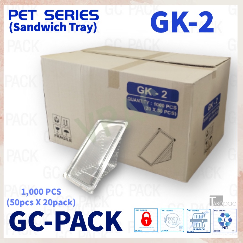 Gk-2 กล่องแซนวิช พร้อมตัวล็อค (จํานวนมาก 1,000) กล่องพลาสติกใส แบบใช้แล้วทิ้ง สําหรับเบเกอรี่ / BENXON BX SE5 / GC PACK