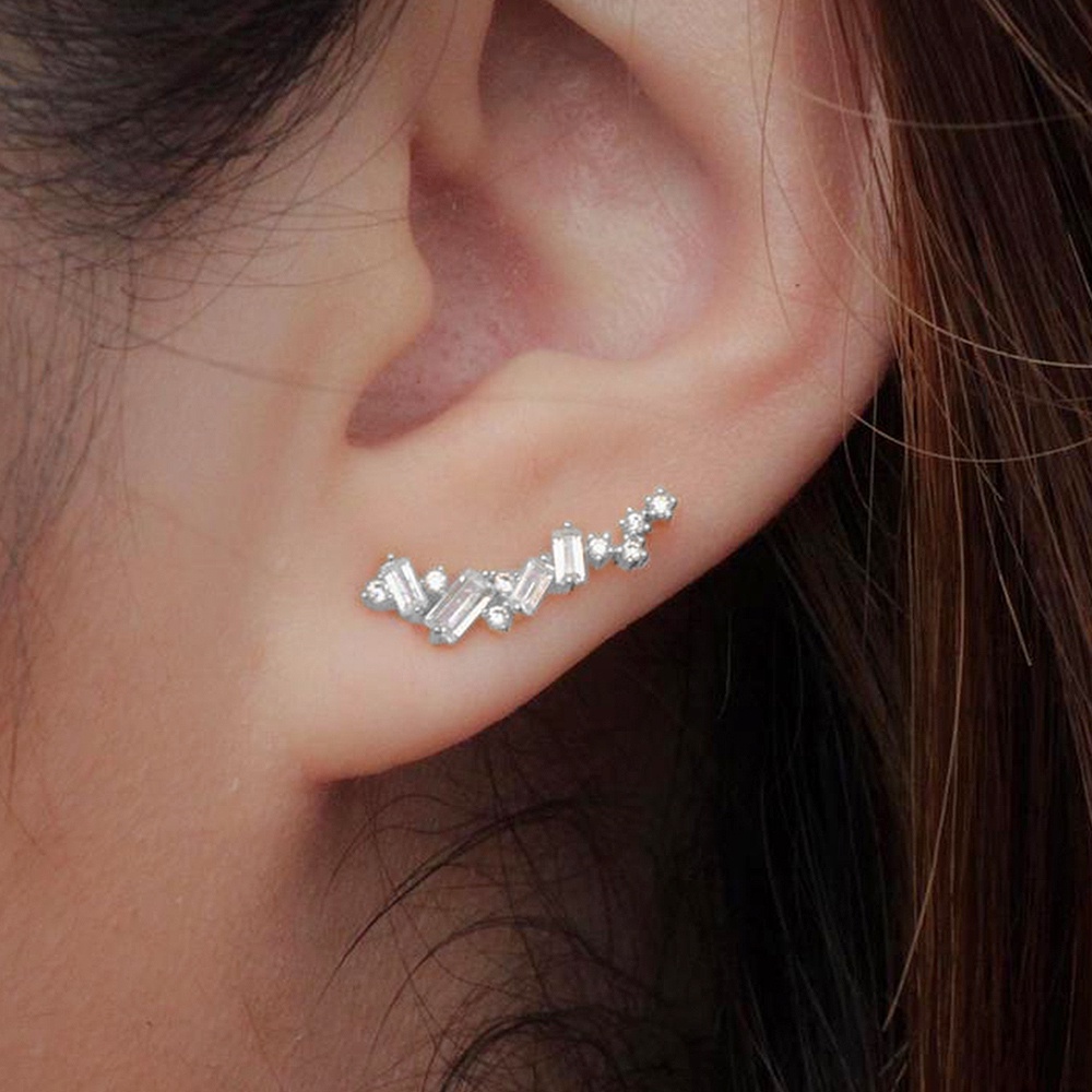 925 เงินสไตล์ One Line Cubic Zirconia Drop ต่างหูผู้หญิง 3 สีโลหะสวมใส่ทุกวัน Low-key Delicate หญิงเครื่องประดับ