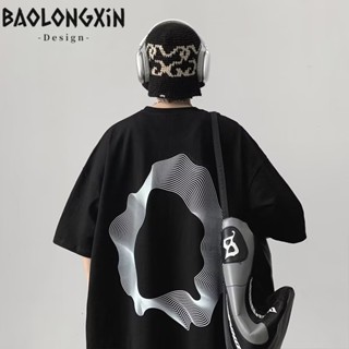 BAOLONGXIN เสื้อยืดผู้ชายเทรนด์หนัก 320 กรัมความรู้สึกการออกแบบซอกถนนแขนสั้นแขนสามส่วนย้อนยุคอเมริกัน