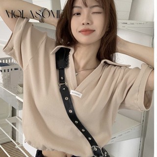 Molasome เสื้อยืดโปโล แขนสั้น ลําลอง สีพื้น แฟชั่นใหม่ สําหรับผู้หญิง 2023