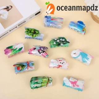 Oceanmapdz กิ๊บติดผม พิมพ์ลายกล้วยไม้ แมงกะพรุน เรขาคณิต สองด้าน เรียบง่าย สีสันสดใส ไม่สม่ําเสมอ ใช้ได้ทุกวัน