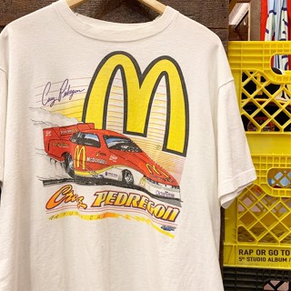 คําพูด; McDonald &amp;#039เสื้อยืดคอกลม แขนสั้น พิมพ์ลาย Racing American retro สไตล์โบราณ พลัสไซซ์