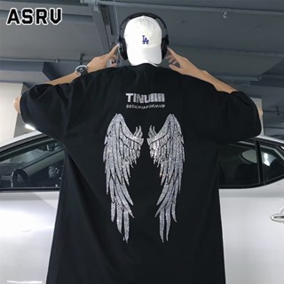 ASRV เสื้อยืดผู้ชาย ยุโรปและอเมริกาถนนฮิปฮอปอุตสาหกรรมหนักสว่านร้อนปีกใหญ่แขนสั้นชายและหญิงอินเทรนด์หลวมคู่ถนนสูงเสื้อยืดคอกลม