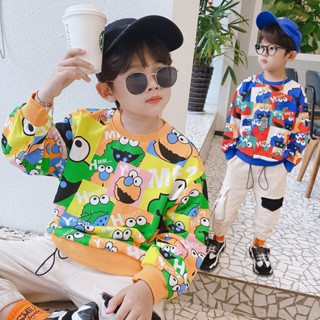 [ML] พร้อมส่ง เสื้อกันหนาว พิมพ์ลาย Sesame Street น่ารัก ทรงหลวม 90-140 ซม. สําหรับเด็กผู้ชาย