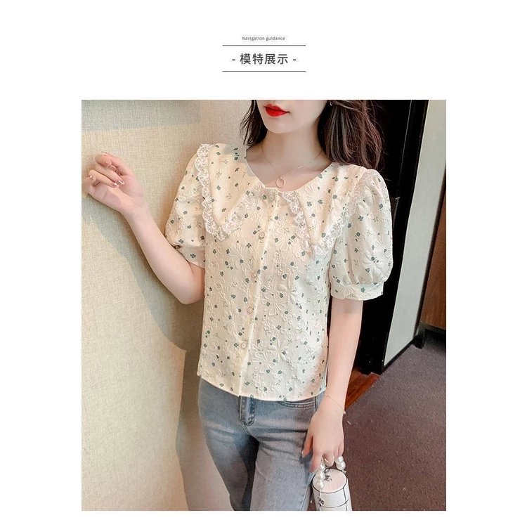 เสื้อลายดอกไม้สไตล์เกาหลีแขนสั้นผ้าชีฟอง thumbnail 9