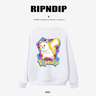 Ripndip เสื้อกันหนาวลําลอง คอกลม พิมพ์ลายแมว Kachu เรียบง่าย แฟชั่นฤดูใบไม้ผลิ และฤดูใบไม้ร่วง