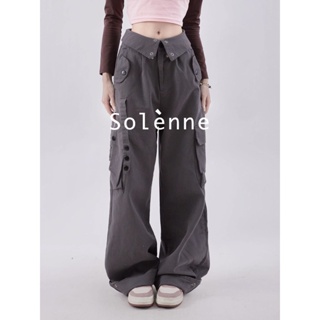 Solenne  กางเกงขายาว กางเกงยีสน์ผู้หญิง ทรงหลวม ๆ ตรง Retro Hip Hop Pants 2023 NEW Style คุณภาพสูง Stylish สวย Comfortable A20M05E 36Z230909