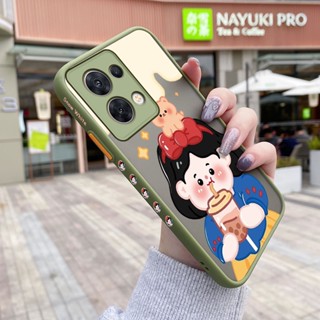 เคสโทรศัพท์มือถือแบบแข็ง ใส กันกระแทก ลายการ์ตูนเด็กผู้หญิงชานม มีลายด้านข้าง สําหรับ OPPO Reno 8 Reno8 Reno 8 Pro 5G