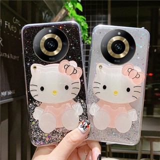 เคสโทรศัพท์มือถือแบบนิ่ม TPU ใส ลายการ์ตูนเฮลโลคิตตีน่ารัก พร้อมกระจกแต่งหน้า แฟชั่น สําหรับ Realme 11 Pro Plus Pro+ C53 NFC 4G 5G