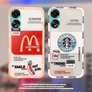 ใหม่ เคสโทรศัพท์มือถือแบบนิ่ม ใส กันกระแทก กันรอยกล้อง ลาย McDonalds Starbucks Illustrator สําหรับ OPPO A78 4G 5G 2023 OppoA78