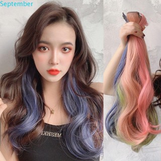 SEPTEMBER Barrettes Hair Extensions Clips Rainbow Long Wigs Synthetic Hair Pieces Hair Accessories Curls Hair With Clips Headwear 60cm colorful for Women Girls Single Fake Hair Pins