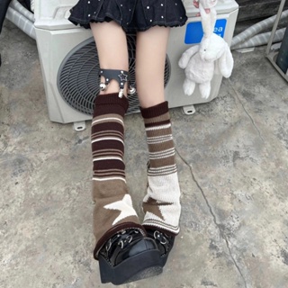 Autumn and Winter Vintage Style Socks Set for Girls New Brown Stripe Star Horn Calf Set for Spicy Girls Can Wear Double Sided Stacked Socks for Women