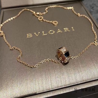 [พร้อมส่ง] Bvlgari สร้อยคอ จี้กระดูกงู ประดับเพชร สีดํา สีโรสโกลด์