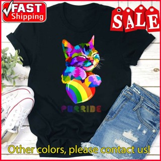 [COD]S-5XL เสื้อยืด พิมพ์ลายแมว Purride Lgbt สีรุ้ง สีสันสดใส สําหรับคนรักS-5XL