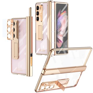 [กระจกหน้าจอ + ปากกาสไตลัสแบบ Capacitive] เคสใส ป้องกัน แบบเต็มตัว สําหรับ Z Fold5 Fold4 Fold3 สําหรับ Samsung Galaxy Z Fold 3 4 5 5G