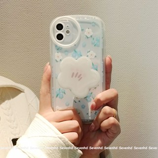 เคสโทรศัพท์มือถือ TPU นิ่ม ป้องกัน ลายดอกไม้ สีขาว พร้อมที่จับ สําหรับ iPhone 14 13 12 11 Pro Max X XR Xs Max 8 7 6 6s Plus SE 2020