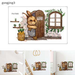 Gongjing3 ใหม่ สติกเกอร์ ลายการ์ตูนกระต่าย 3D สําหรับติดตกแต่งผนังบ้าน ห้องนอนเด็ก