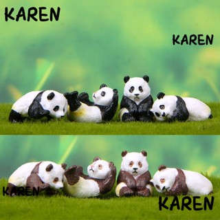 Karen ตุ๊กตาหมีแพนด้าเรซิ่น ขนาดเล็ก สําหรับตกแต่งสวน 4 ชิ้น ต่อชุด