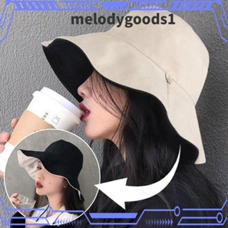 Melodygoods1 หมวกบักเก็ต แบบพกพา ป้องกันรังสียูวี ปานามา หมวกกันแดดสองด้าน