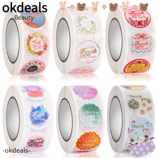 Okdeals สติกเกอร์ฉลาก พิมพ์ลาย Thank You ทรงกลม ขนาดเล็ก 1 นิ้ว สําหรับตกแต่งซองจดหมาย บรรจุภัณฑ์ วันเกิด งานแต่งงาน ปาร์ตี้ 500 ชิ้น/ม้วน