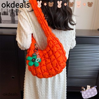 OKDEALS กระเป๋าสะพายไหล่ ผ้าฝ้าย ลายสก๊อต สีพื้น สไตล์เกาหลี สําหรับผู้หญิง