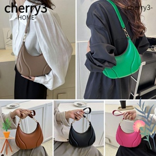 Cherry3 กระเป๋าสะพายไหล่ กระเป๋าถือ หนัง PU ความจุขนาดใหญ่ แบบพกพา สีพื้น สําหรับสตรี