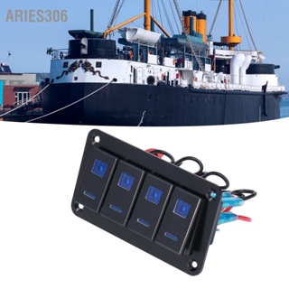 Aries306 แผงสวิตช์โยก 4 Gang สีดำ IP65 สวิตช์สลับกันน้ำพร้อม LED Backlight Motor Boat Modification DC12-24V