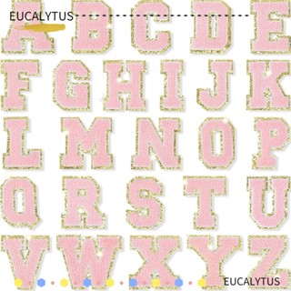 Eutus แผ่นแพทช์ผ้ายีน ปักลายตัวอักษร Chenille สีชมพู ขนาดเล็ก 6 ซม. สําหรับเย็บติดกระเป๋า