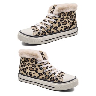 Fashion Womens Canvas Snow Sneakers Leopard Print Wear-resistant Sneakers