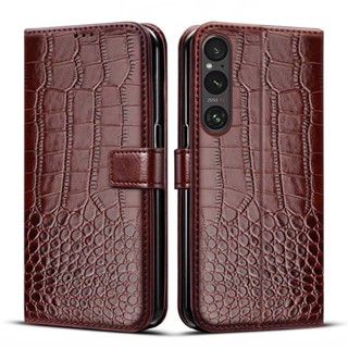 เคสโทรศัพท์มือถือ หนัง PU ลายหนังจระเข้ แบบฝาพับ สําหรับ Sony Xperia 1 V 1V