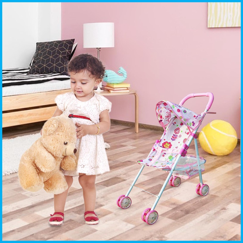 รถเข็นเด็ก แบบพับได้ พร้อมตะกร้าด้านล่าง เหมาะกับของขวัญ สําหรับเด็กผู้หญิง อายุ 3 ปี - รูปที่ 6