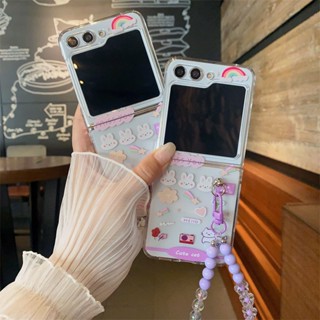 เคสโทรศัพท์มือถือ PC แข็ง กันกระแทก ลายการ์ตูนกระต่าย สีรุ้ง สําหรับ Samsung galaxy z Flip 5 galaxy z flip4 flip3 flip2 flip1