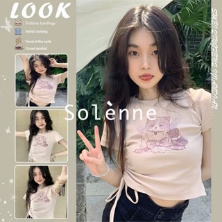 Solenne  เสื้อครอป เสื้อยืดผู้หญิง ครอป baby tee สาวเรโทร 2023 NEW Style Beautiful Comfortable ทันสมัย Korean Style A99J303 36Z230909