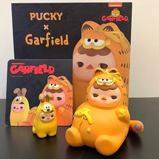 【ของแท้】ตุ๊กตาฟิกเกอร์ Popmart PUCKY X Garfield &amp; FELIX THE CAT PUCKY FIGURINE FELIX THE CAT