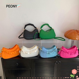 Peonypavilion กระเป๋าถือ กระเป๋าสะพายไหล่ สะพายข้าง หนัง Pu ความจุสูง สีพื้น สําหรับเด็กผู้หญิง