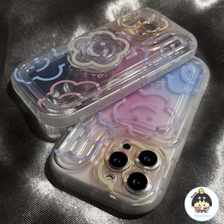 เคสโทรศัพท์มือถือ TPU แบบนิ่ม ลายดอกไม้ ไล่โทนสี กันกระแทก สําหรับ iPhone 11 12 13 14 Pro Max