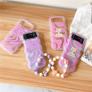 เคสโทรศัพท์มือถือซิลิโคน TPU นิ่ม ใส กันกระแทก พิมพ์ลายระลอกน้ํา พร้อมสายคล้องมือ สําหรับ Samsung Galaxy Z Flip 3 Z Flip 4 Z Flip 5