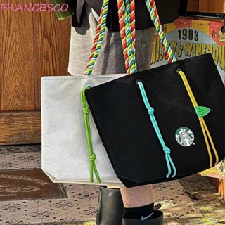 Francesco Starbucks กระเป๋าช้อปปิ้ง ผ้าแคนวาส ขนาดใหญ่ จุของได้เยอะ ลายตัวอักษร สไตล์เกาหลี