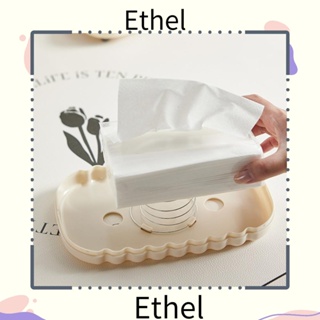 Ethel1 กล่องทิชชู่ตั้งโต๊ะ กล่องทิชชู่ สปริงรองรับ กล่องเก็บทิชชู่ กล่องทิชชู่ สีครีม พลาสติก สีขาว ที่ใส่ทิชชู่ ห้องนอน โต๊ะ